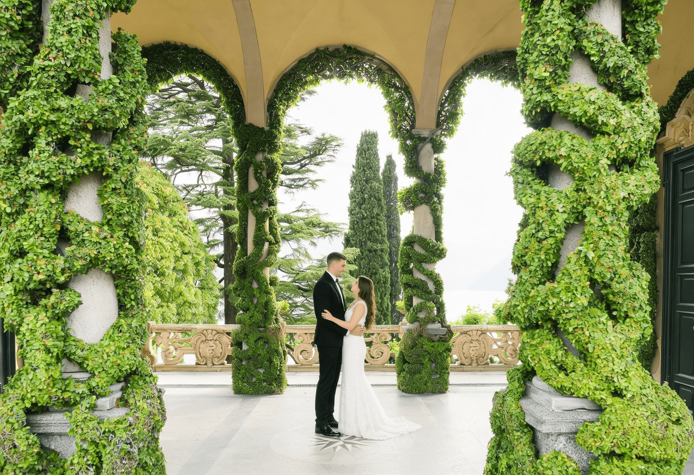 Pareja en la logia de una villa
